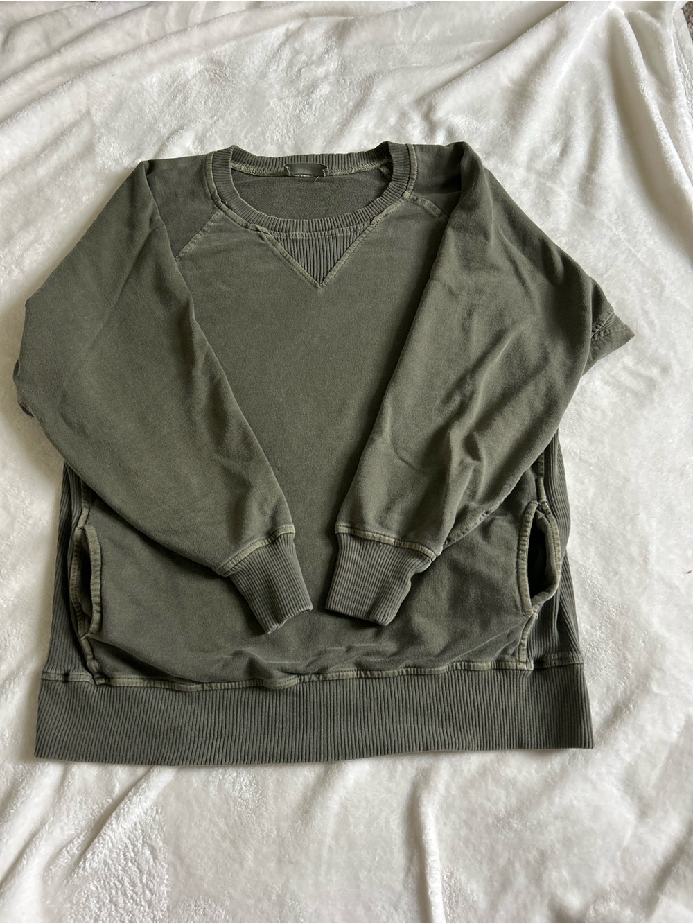 Zenana Khaki Green Vintage Wash Crewneck Sweatshirt Gorpcore Slouchy Large